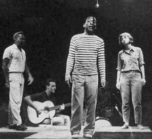 João do Vale, Zé Kéti, and Nara Leão on stage with the show Opinião.