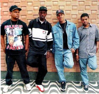 Edi Rock, left, with the other members of Os Racionais MC's.